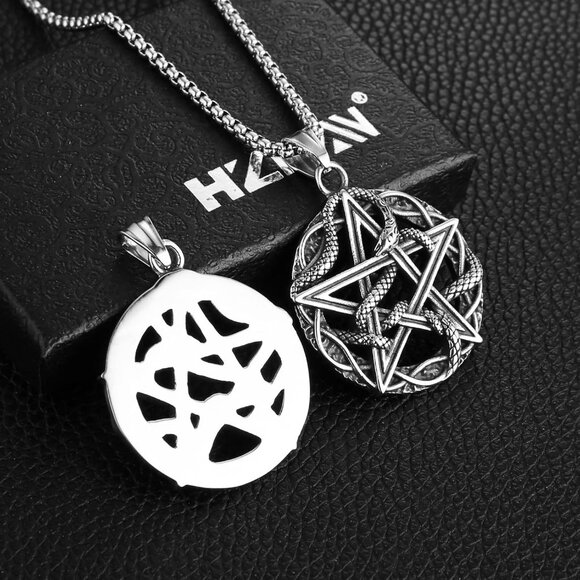 Men's Pentagram Snake Gothic Stainless Steel Snake Pendant Jewlery Chain - Picture 4 of 6